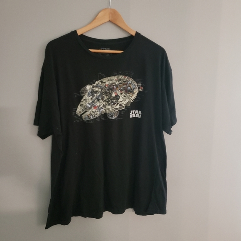 Star Wars Mens Millennium Falcon Blueprint Graphic T-Shirt Black‎ 2XL Cotton
